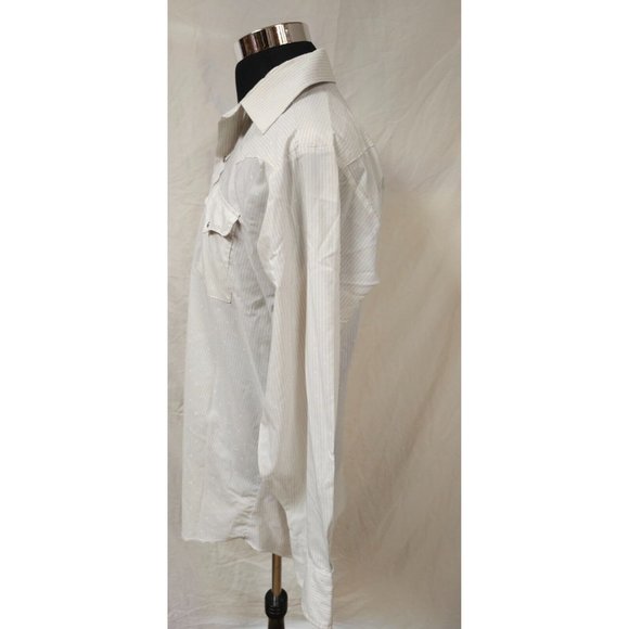 Pan Handle Slim Mens 16-34 Beige Stripe Dots Long Sleeve Button Up Western Shirt - Picture 6 of 12